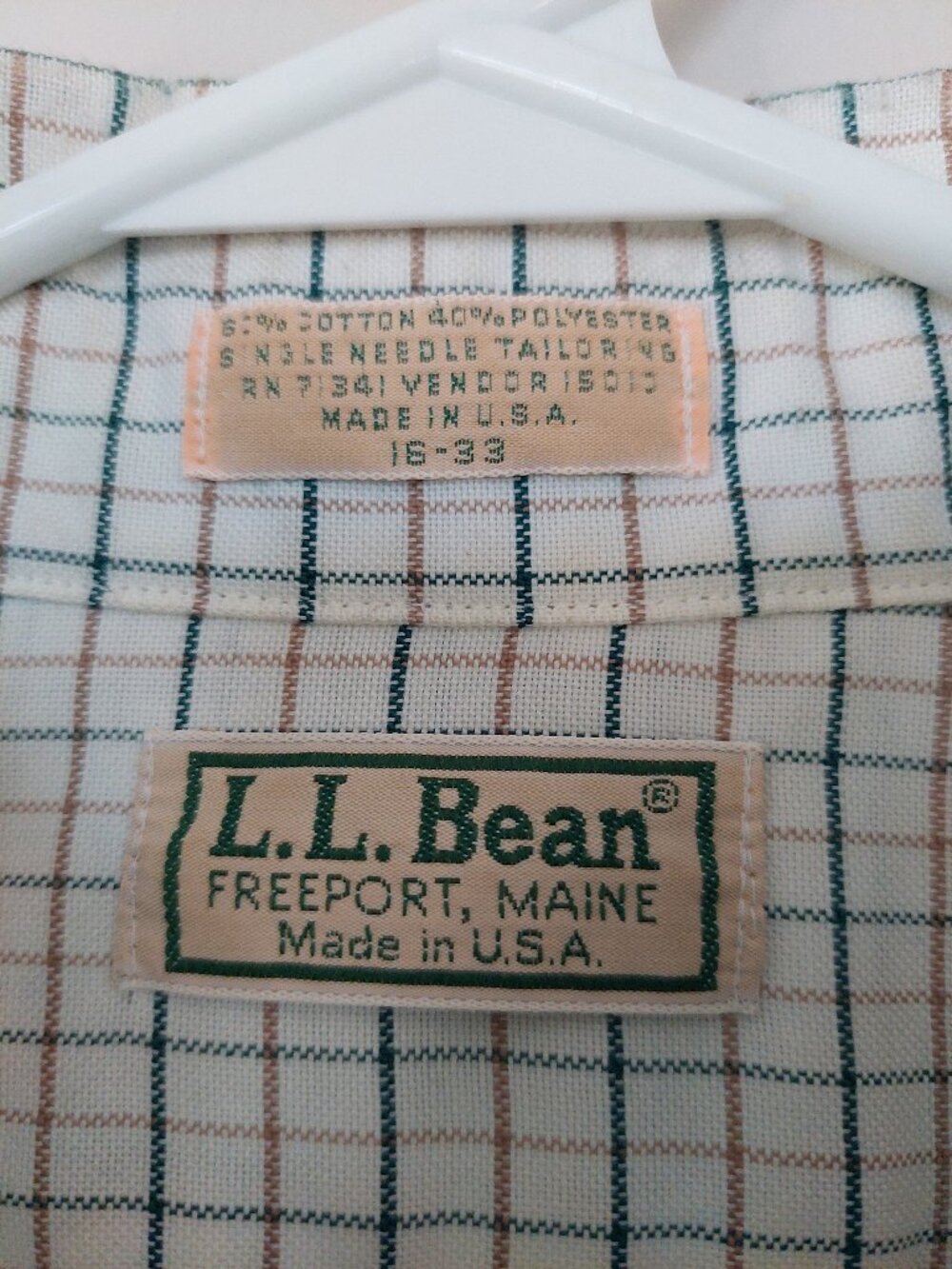 L.L.Bean Men's Sz 16 Long-sleeve Button-down Shirt made in the U.S.A. Green